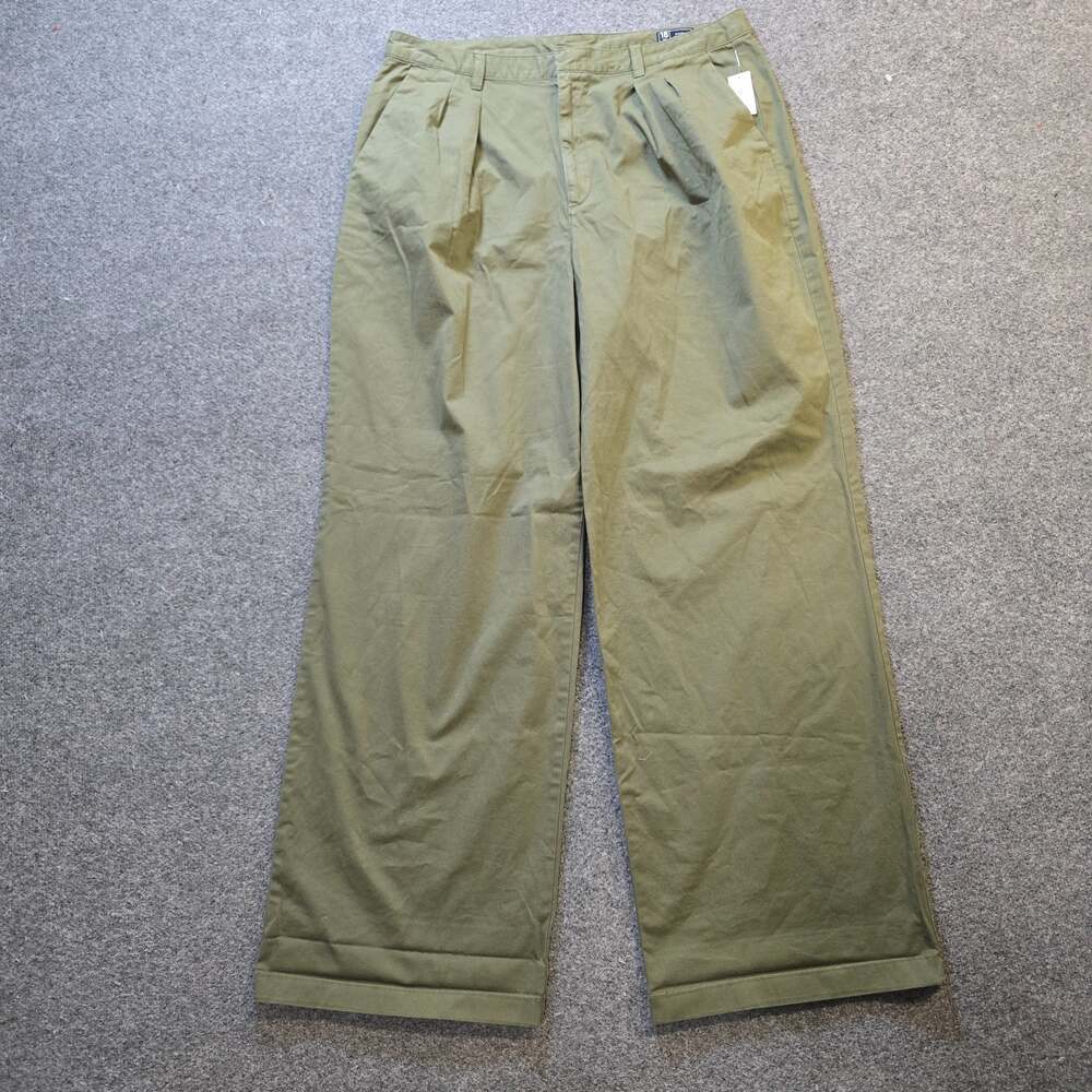 Gap Pants Women Size 18 Tall Green Wide Leg Pleated Chino Pockets Career Capsule